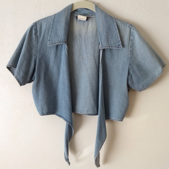 Vintage Tops - Vintage Denim Tie Front Cover Up